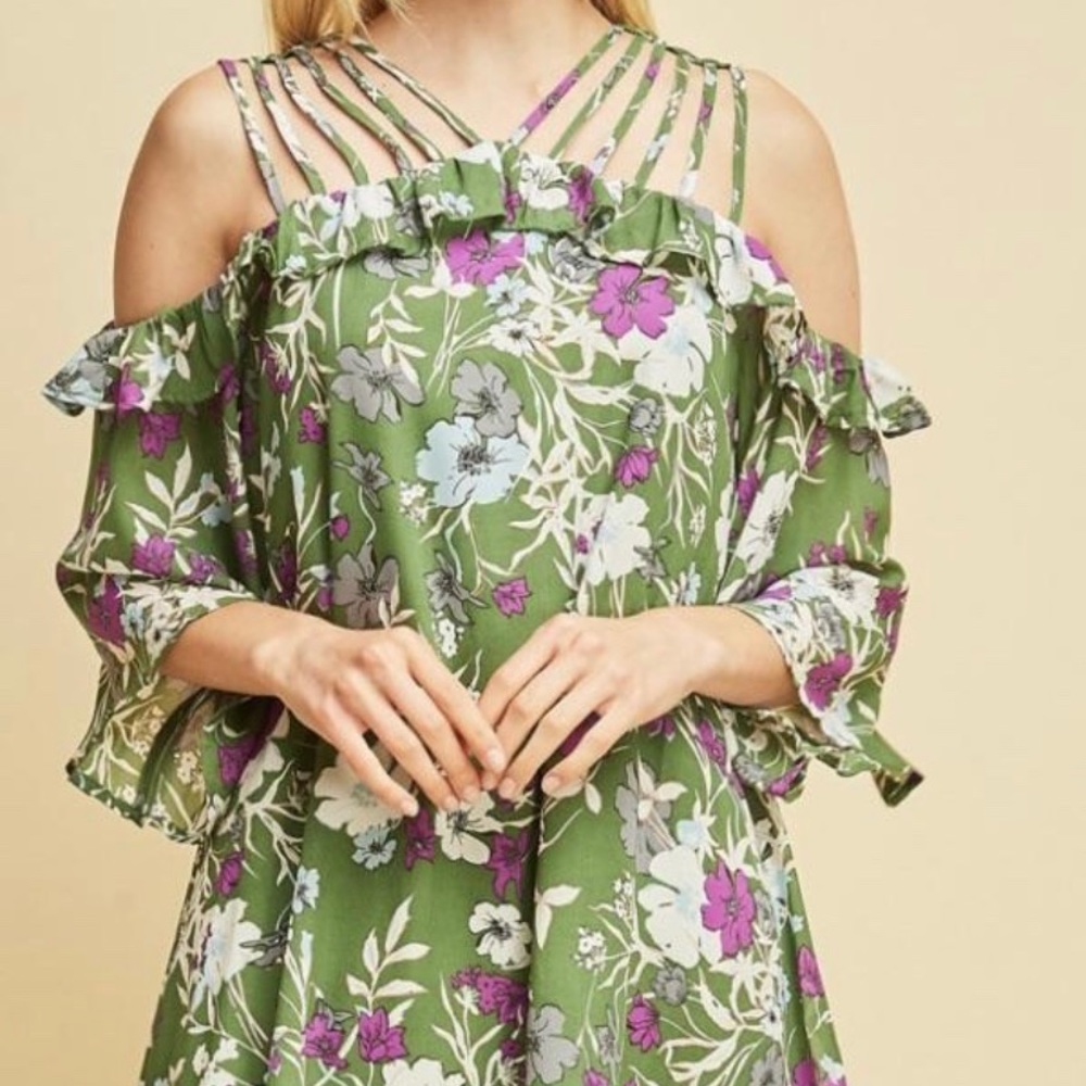 ENTRO Green Floral Strappy Dress ✨New With Tags✨